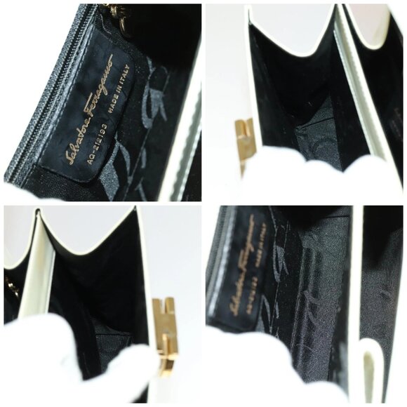 Salvatore Ferragamo Gancini Hand Bag Leather 2way White Gold Auth 134575 - Picture 16 of 16